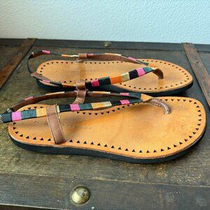 Lucky Penny Ribbon Wrapped Slingback Flat Thong Sandals  Women's Size 7.